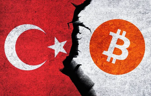 Bitcoin Turkey Flag Wall Crack Turkey Bitcoin Banned Legal Stack — Stock Photo, Image