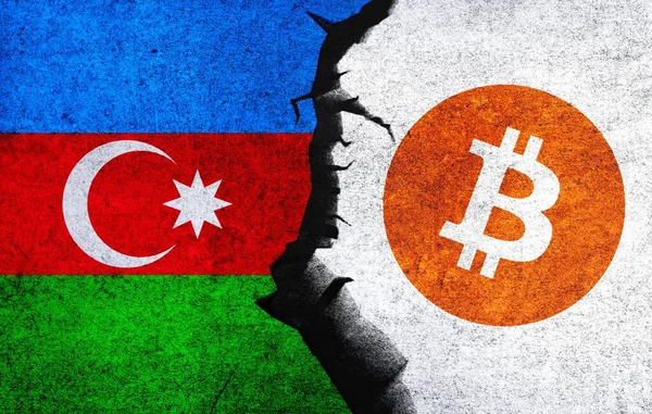 Bitcoin Azerbaijan Flag Wall Crack Cryptocurrency Azerbaijan Flag Azerbaijan Bitcoin — Stock Photo, Image