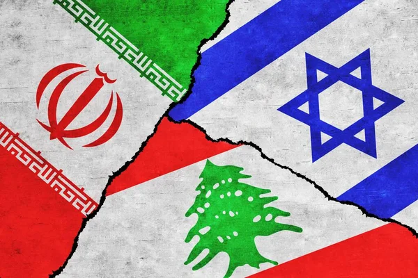 Iran Israel Lebanon Painted Flags Wall Crack Iran Lebanon Israel — Stock Photo, Image