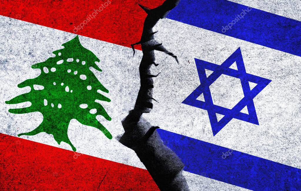 Israel and Lebanon flags together. Lebanon and Israel relations, conflict, war crisis, economy concept. Israel vs Lebanon