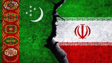 İran ve Türkmenistan çatlamış bir duvarda birlikte bayrak sallıyor. Türkmenistan İran çatışması