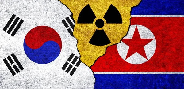 Прапори Північної Кореї Південної Кореї Радіаційний Символ Разом Південна Корея — стокове фото