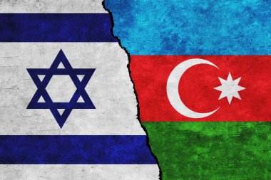 İsrail ve Azerbaycan çatlaklı bir duvara bayraklar çizdiler. İsrail ve Azerbaycan ilişkileri. Azerbaycan ve İsrail bayrakları birlikte. Azerbaycan İsrail 'e Karşı