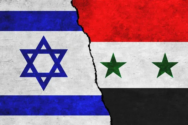Israel Och Syrien Målade Flaggor Vägg Med Spricka Israel Och — Stockfoto