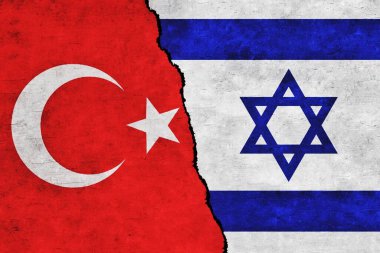 İsrail ve Türkiye çatlaklı bir duvara bayraklar boyadılar. İsrail ve Türkiye ilişkileri. Türkiye ve İsrail bayrakları birlikte. Türkiye İsrail 'e Karşı