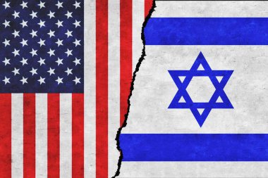 ABD ve İsrail bayrağı birlikte. Amerika Birleşik Devletleri ve İsrail siyasi çatışması