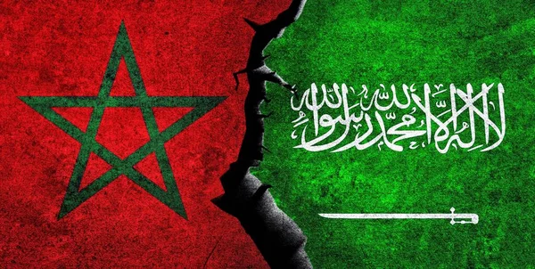 Arabia Saudita Marruecos Banderas Juntas Marruecos Arabia Saudita Relación Conflicto — Foto de Stock