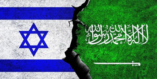 Arabia Saudita Israel Banderas Juntos Israel Arabia Saudita Relación Conflicto — Foto de Stock