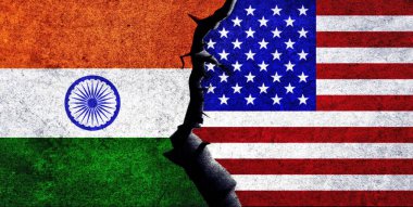 ABD ve Hindistan birlikte bayraklar. Hindistan ve Amerika Birleşik Devletleri ilişkileri, çatışma, kriz, ekonomi konsepti. ABD Hindistan 'a karşı