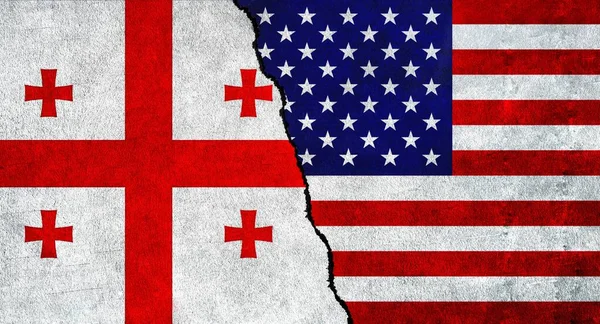 Usa Und Georgien Flaggen Gemeinsam Einer Strukturierten Wand Beziehungen Zwischen — Stockfoto