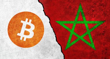 Fas ve Bitcoin sembolü birlikte. Fas 'taki Kripto Para Birimi. Bitcoin ve Fas arasındaki ilişkiler