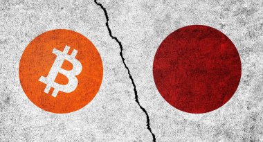 Kırık bir duvarda Bitcoin ve İsveç bayrağı. İsveç Bitcoin yasaklı, yasal değil, yığın, yasa dışı, kripto para birimi kavramı için engelleme teknolojisi