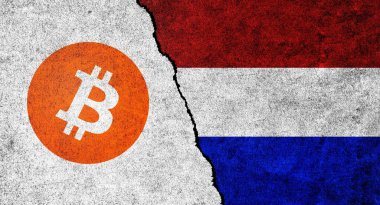 Kırık bir duvarda Bitcoin ve İsveç bayrağı. İsveç Bitcoin yasaklı, yasal değil, yığın, yasa dışı, kripto para birimi kavramı için engelleme teknolojisi