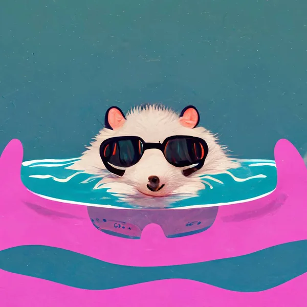 Cartoon Opossum Inner Tube Floating Water — Stockfoto