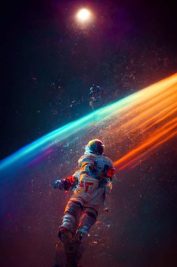astronaut in space colorful backgroung . High quality photo