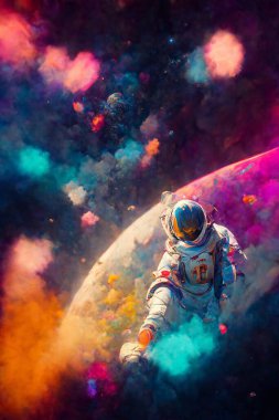 astronaut in space colorful backgroung . High quality photo