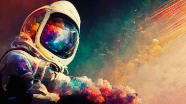 astronaut in space colorful backgroung . High quality photo