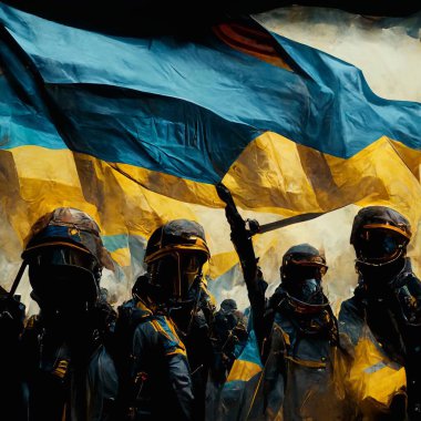 Brave Soldiers holding Ukrainian flag. High quality photo