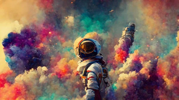 Astronaut Space Colorful Backgroung High Quality Photo — Stockfoto