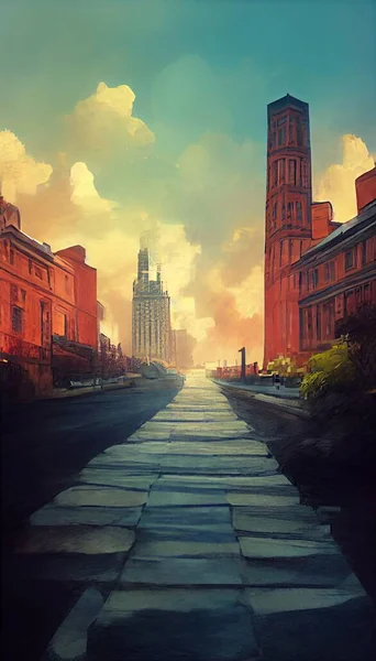 empty street building in cartoon style. High quality illustration