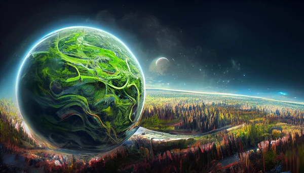 Planet green ecology concept with glowing Earth . High quality illustration