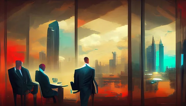 Realistic office panorama city view . High quality illustration