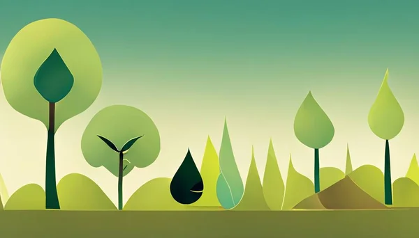 Ecology Flat Illustration Green Trees High Quality Illustration — Stockfoto