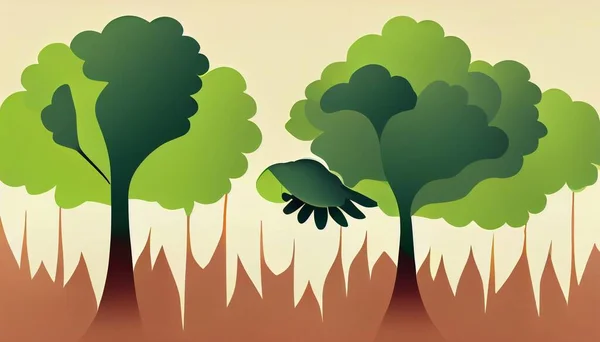 Ecology Flat Illustration Green Trees High Quality Illustration — Stockfoto