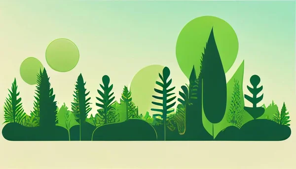 Ecology Flat Illustration Green Trees High Quality Illustration — Photo