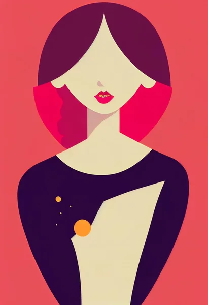 Portrait Illustration Beautiful Young Womans Face Red Background High Quality — Stockfoto