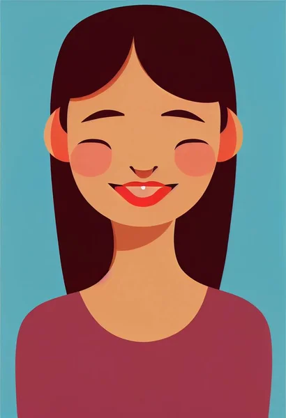 Portrait Illustration Beautiful Young Womans Face Smiling Blue Backgroung High — Foto de Stock