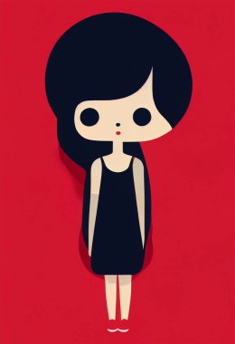Girl flat illustration in full growth on red background . High quality illustration