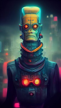 Cyberpunk futuristic robot Bender, futurama, high contrast, neon . High quality illustration