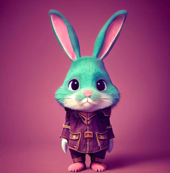 Little Cute Bunny Adventurer Fantasy Plant Clothes High Quality Illustration — 스톡 사진