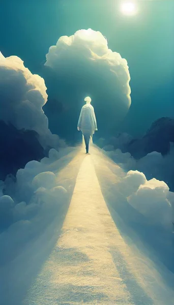 stock image Alchemist in his white suit walking over a beautiful white path. High quality illustration