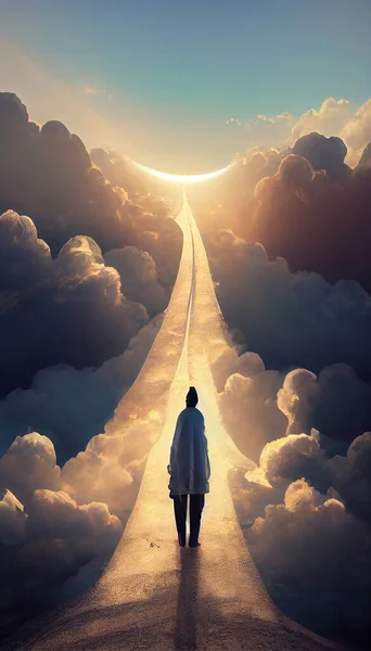 stock image Alchemist in his white suit walking over a beautiful white path. High quality illustration