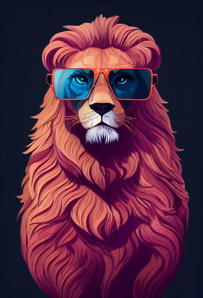 Lion Wearing Sun Glasses Looks Cool Serious Black Background High — 图库照片