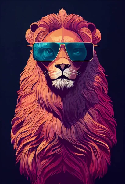 Lion Wearing Sun Glasses Looks Cool Serious Black Background High — Fotografia de Stock