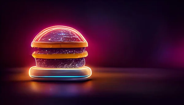 cyberpunk food, futuristic hamburger, neon light on isolated dark background . High quality illustration