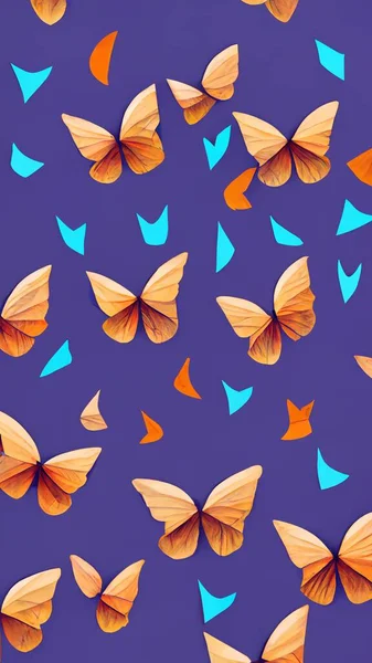 Modèle Sans Couture Papillons Sur Fond Violet Illustration Haute Qualité — Photo