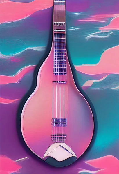Mandoline Vaporwave Sur Fond Nuage Coloré Illustration Haute Qualité — Photo