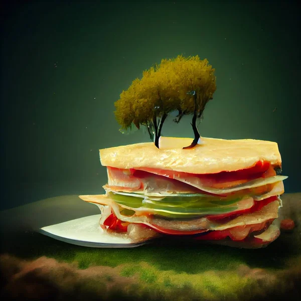 Concept Éco Vert Arbre Sandwich Illustration Haute Qualité — Photo