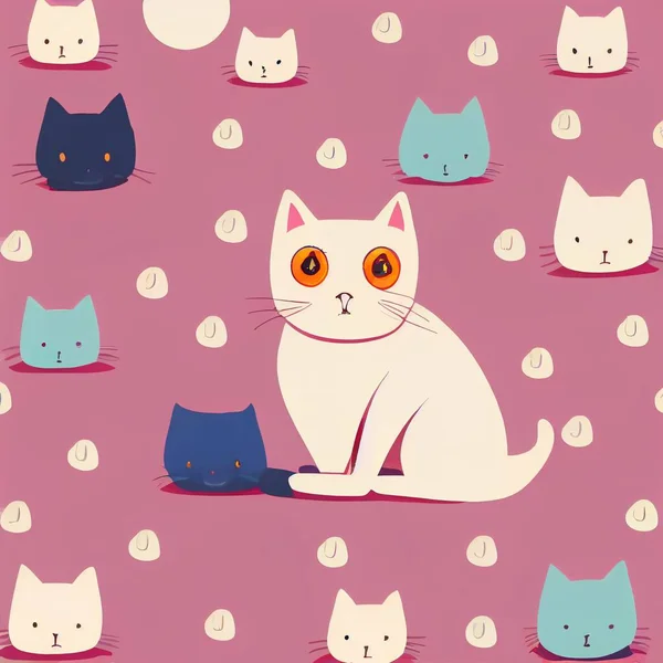 Repeating seamless cat pattern on pink background, cute texture. High quality illustration