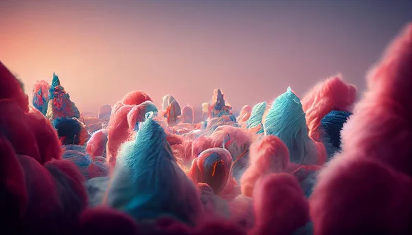 Flauschiges Haus Aus Zuckerwatte Wolken Hochwertige Illustration — Stockfoto
