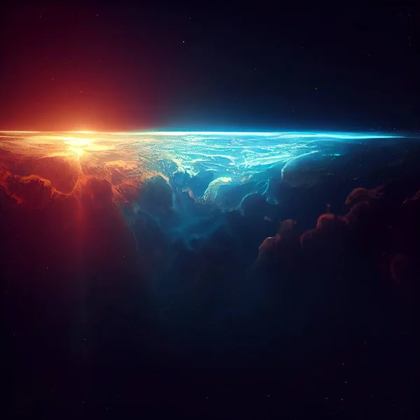 Scene of sunrise from the space. High quality 3d illustration
