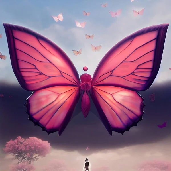 Pink butterflies in the sky. High quality 3d illustration