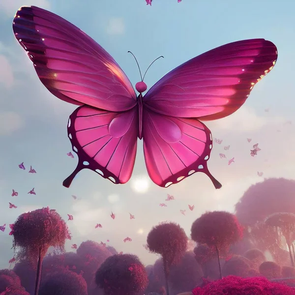 Pink butterflies in the sky. High quality 3d illustration