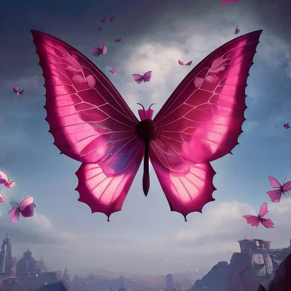 Pink butterflies in the sky. High quality 3d illustration