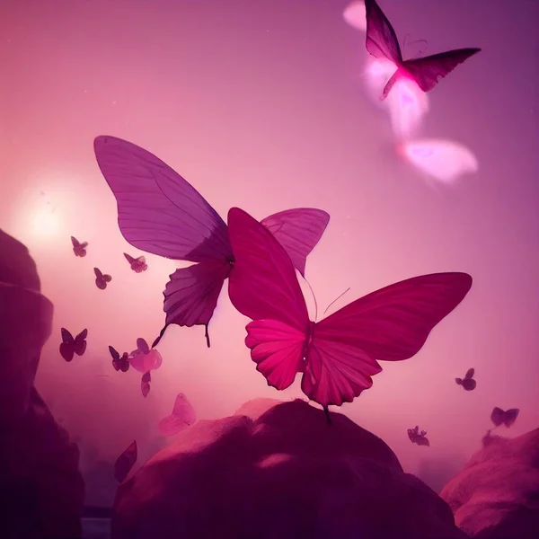 Ροζ Πεταλούδες Στον Ουρανό Υψηλής Ποιότητας Τρισδιάστατη Απεικόνιση Royalty Free Εικόνες Αρχείου
