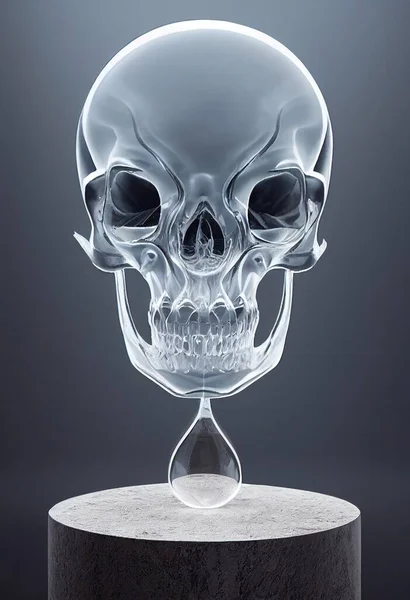Cráneo Demonio Ópalo Vidrio Pedestal Cristal Altamente Detallado Grietas Opalescente — Foto de Stock